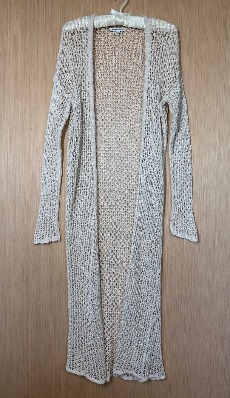 American Eagle Long Cotton Open Knit Cardigan Size XL Cream Boho Layering